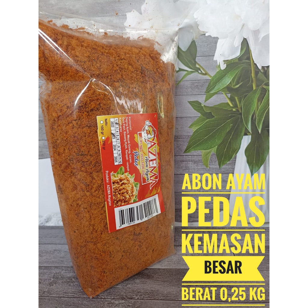 

ABON AYAM PEDAS AZEMA 250 GR PREMIUM 100% DAGING AYAM TANPA CAMPURAN