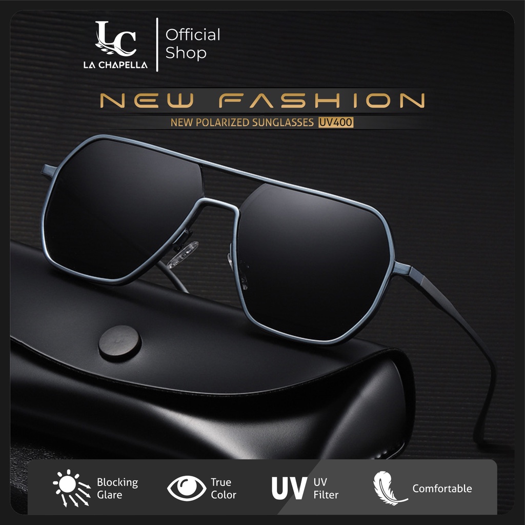 La Chapella Kacamata Hitam Sunglasses Polarized Photocromic Metal Trendy Fleksibel Pria 8692