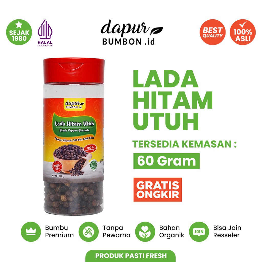 

Lada Hitam Utuh Butir Merica Super Botol 60 Gram Bumbu Dapur Black Pepper Granule 100% Original Rempah Masakan Asli Tanpa Campuran Berkualitas