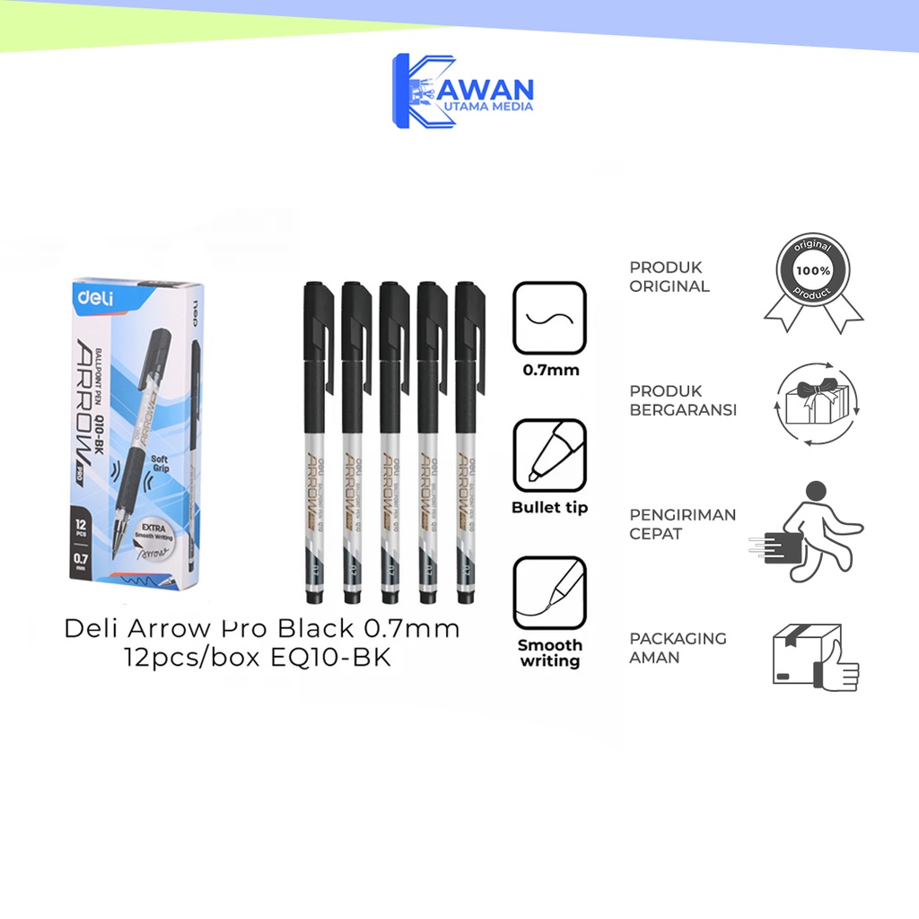 

Deli Ball Point Pen - Pulpen Arrow Pro 0.7mm Black 6 pcs Q10-BK - Kamame