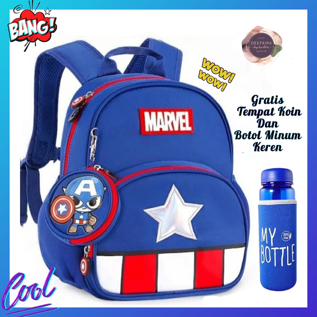 Tas Sekolah Ransel Anak Laki Laki Model Hero Captain Gratis Botol Keren Untuk Anak Tk Paud