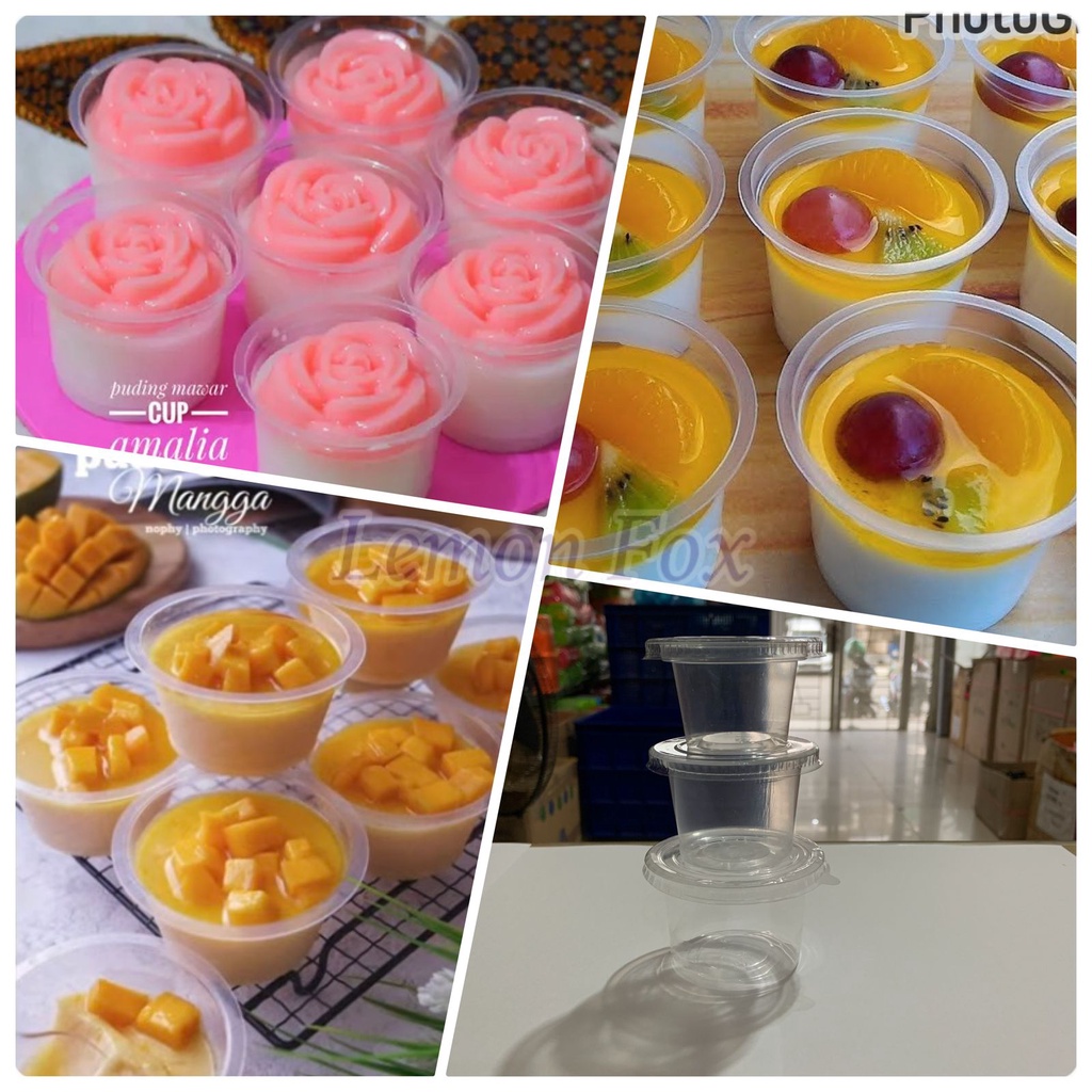 50pcs Gelas Plastik Agar Cetakan Puding Jelly 50ml 65ml 120ml Gelas Ager Es Krim Cup Ice Cream Plus 