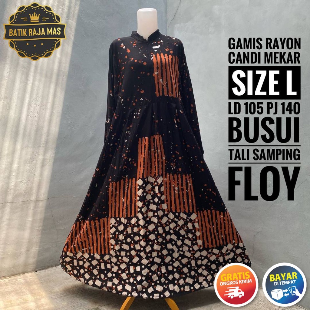 Gamis Wanita Remaja Kekinian Motif Batik Abstrak Rayon Premium Terbaru Dewasa Lengan Panjang Busui F
