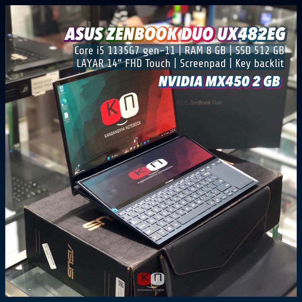 ASUS ZENBOOK DUO UX482EG i5-1135G7 Gen 11 RAM8/SSD512 NVIDIA MX450 2GB 14inci FHD IPS+Second screen 