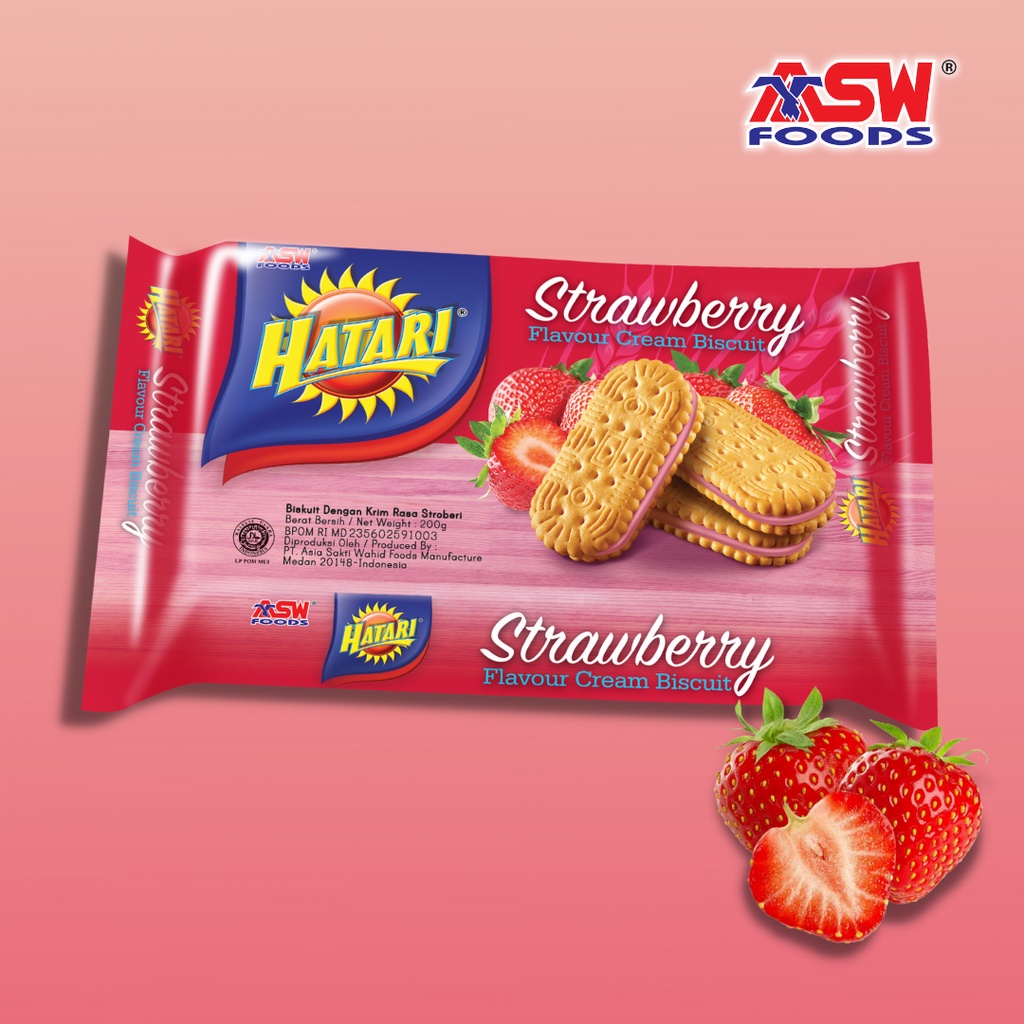 

Hatari Strawberry Flavour Cream Biscuit 190gr / ASW Biskuit Stoberi