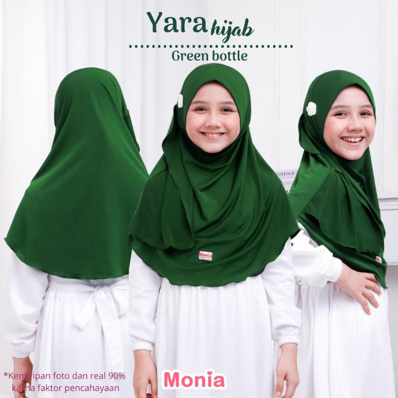 Yara Hijab by Monia Hijab Kids Green Bottle size MLXL | Hijab Instant Anak | Hijab Sekolah