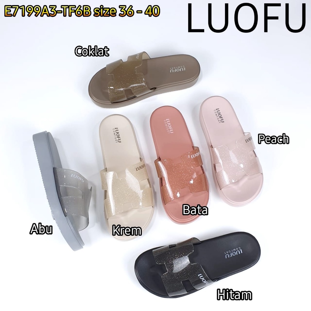 LUOFU ORIGINAL jelly sandal karet empuk murah selop wanita cewek import E7199A3-TF6B