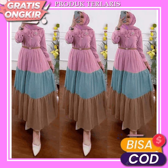 Gamis Exclusive Wanita Remaja Moscrepe Syari Elegant Kekinian Simple Mewah Adem Baju Muslim Kondanga