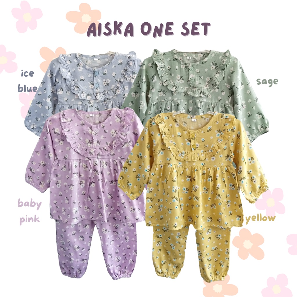 setelan one set rayon setelan lengan panjang anak perempuan balita 1 2 3 tahun baju anak cewek one set rayon fashion anak balita AISKA one set