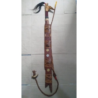 PART Mandau Borneo Antik Dayak Bahau - Hulu Tanduk Payau Ukir Lawas Bilah Panjang 57cm