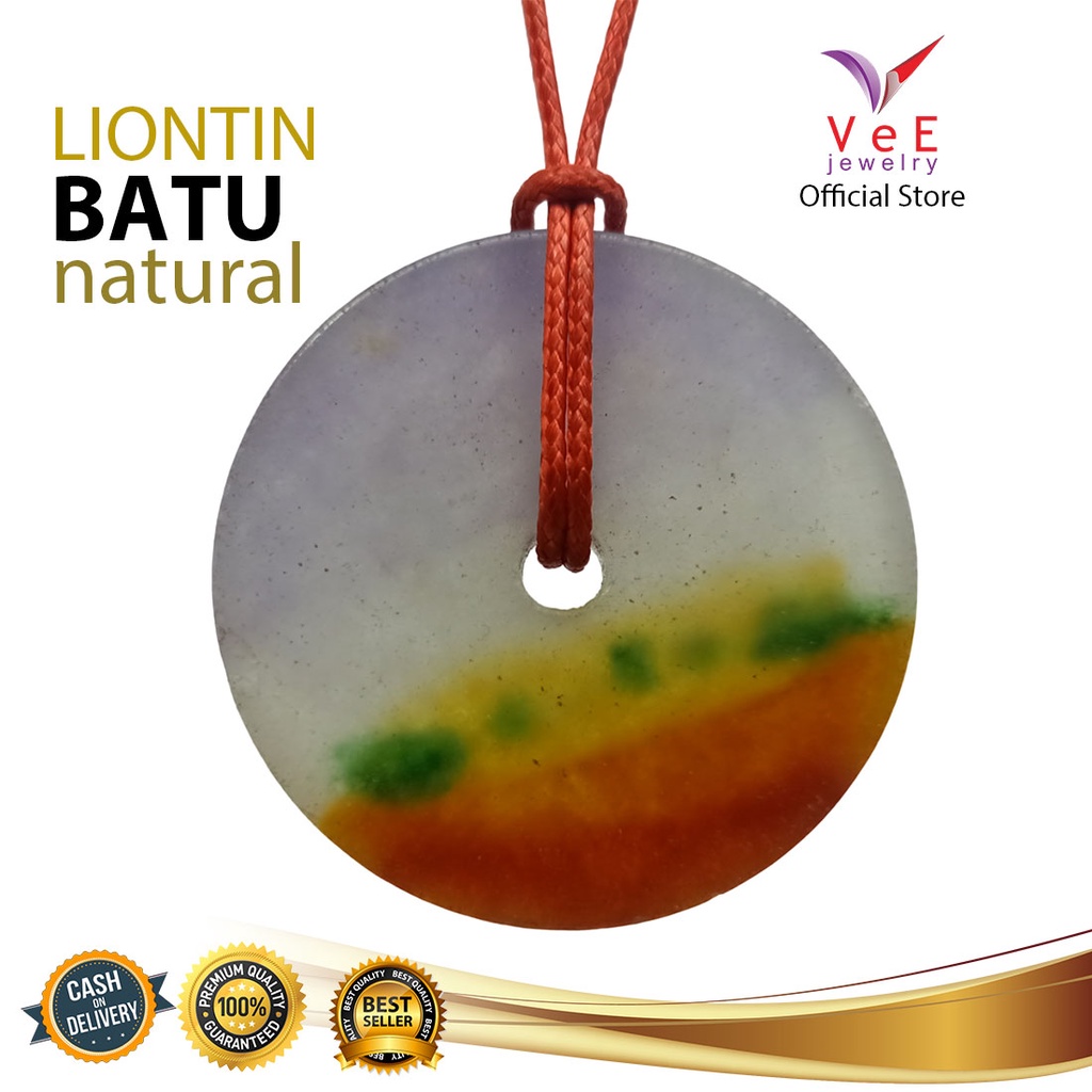 Kalung Liontin Batu Giok Asli Cina Donat Jumbo Pelangi - VeE Liontin Terapi Kesehatan