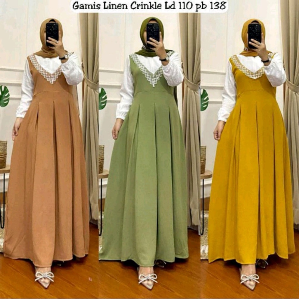 GAMIS GLENCA MAXI DRESS CRINKEL AIRFLOW PREMIUM // GAMIS CRINKEL KOMBINASI RENDA DADA BISA BUSUI // 