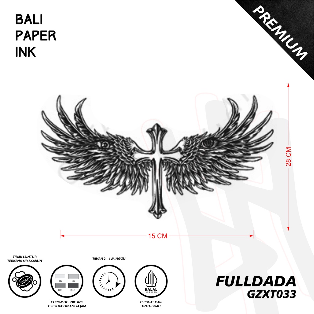 Bali Paper Ink GZXT033 Sayap Salib Fruit Ink Tatto Temporary Premium Tato Temporer Full Dada - Tato 