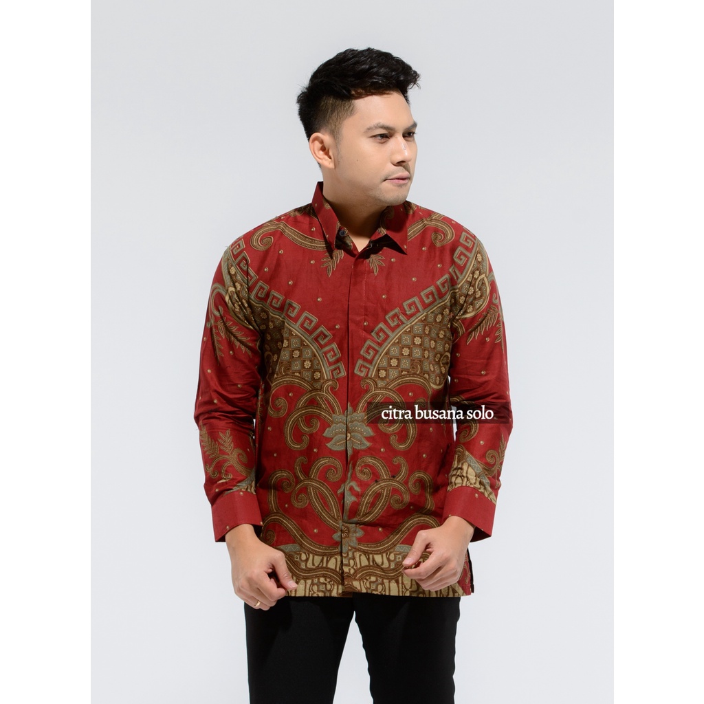 LEWONG MERAH Kemeja Batik Pria Full Furing Bahan Katun Sragenan