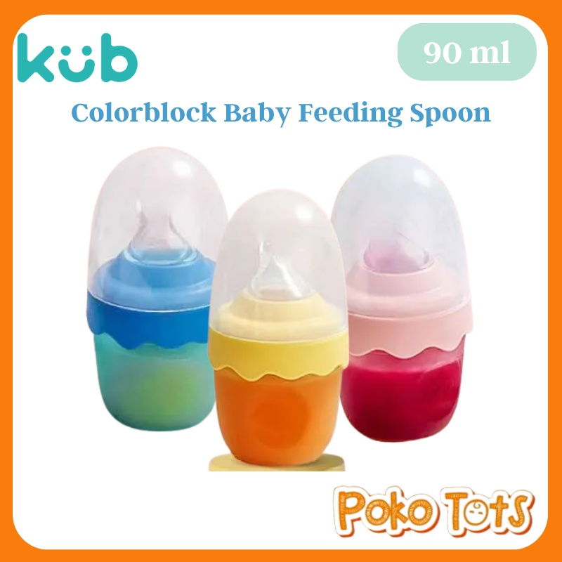 KUB Colorblock Baby Feeding Spoon 90ml Botol Dot Silicone Sendok Makan Bayi KUB WHS