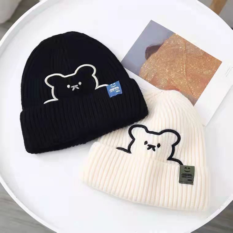 [littlecrab] Topi Knit Kupluk Beanie Hat Rajut Bahan Tebal Colorful Smooth Bahan Halus Lembut High Quality Bordir Motif Bear Lucu Unik Korean Style