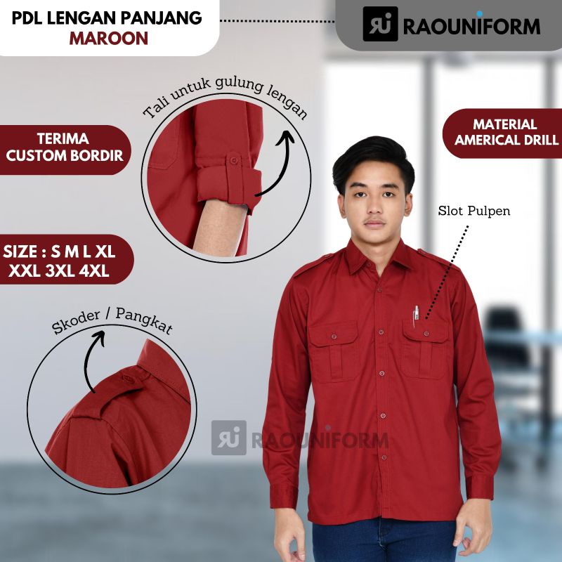 Baju Seragam Pria Lengan Panjang/PDL Lengan Panjang Custom Bordir/Kemeja Kerja Lapangan Pria/Seragam Kantor Pria Lengan Panjang