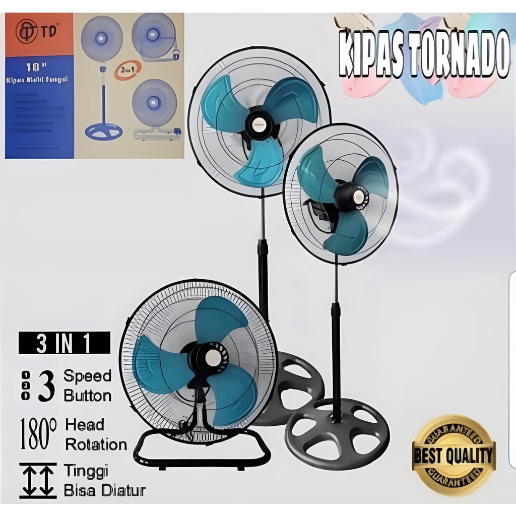 KIPAS ANGIN BESI TORNADO 3 IN 1 18INCH KIPAS BESI MEJA DINDING BERDIRI FREE PACKING DUS VD