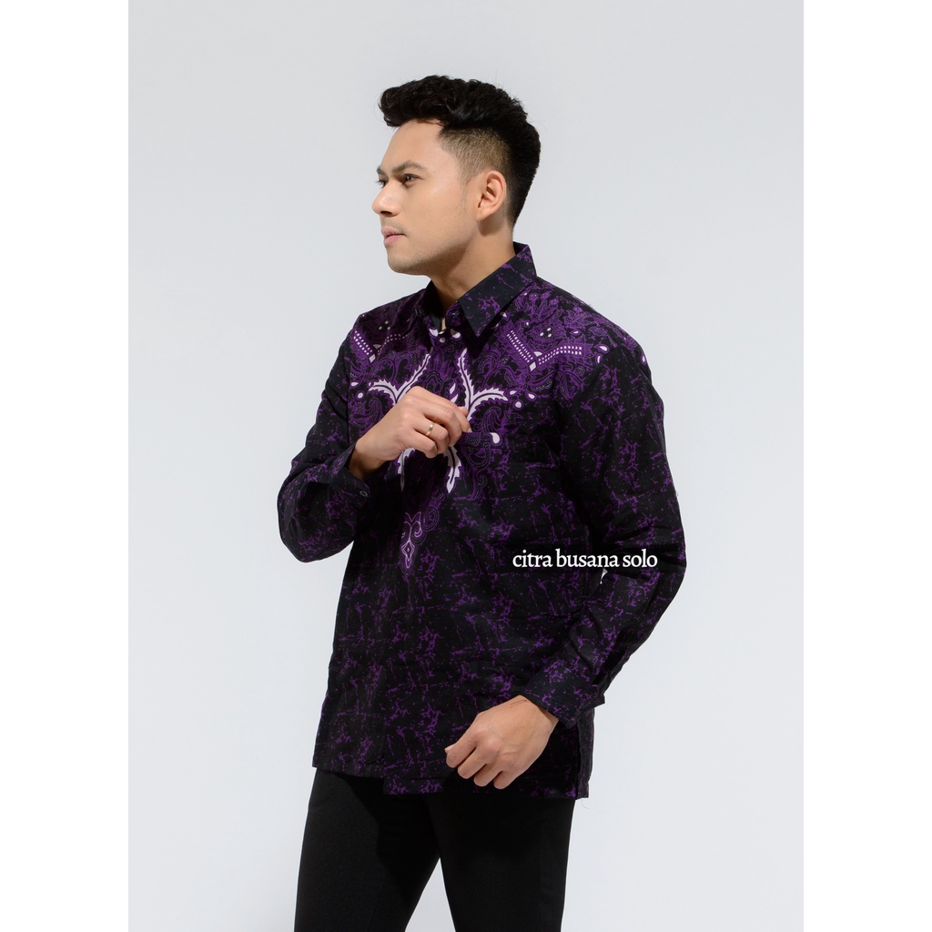 PINAYUNG UNGU Kemeja Batik Pria Full Furing Bahan Katun Sragenan