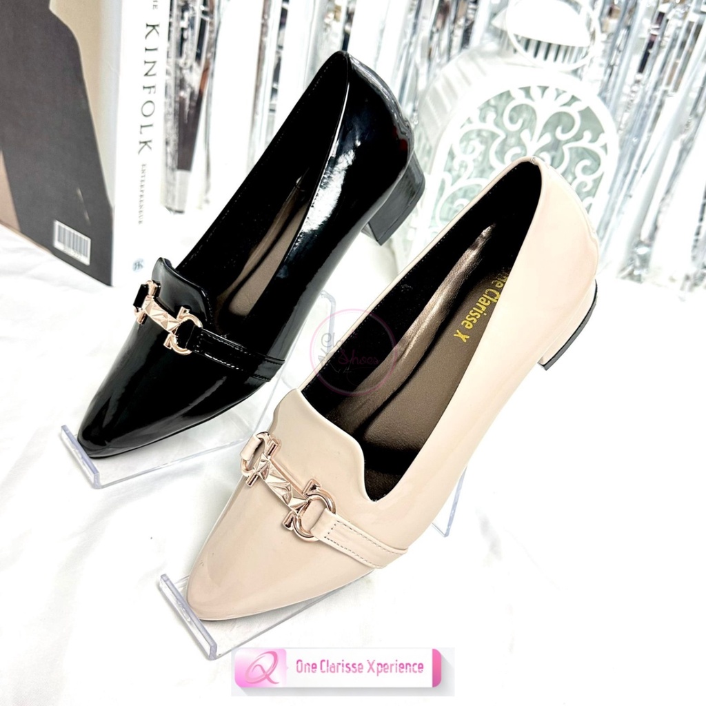 7.7 Clarisse  Pantofel Kerja AUREL Hak Pump Wanita Tinggi 3CM Matt Glossy