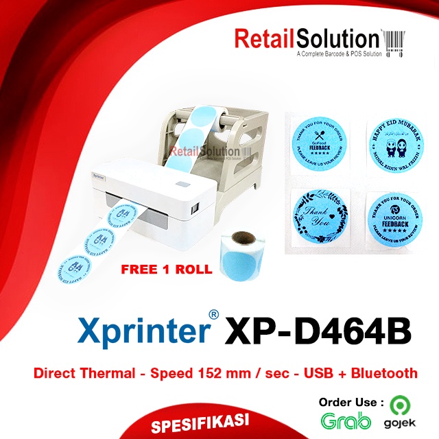 Printer Label Thermal Bluetooth 203 DPI - Xprinter XP-D464B / D-464B