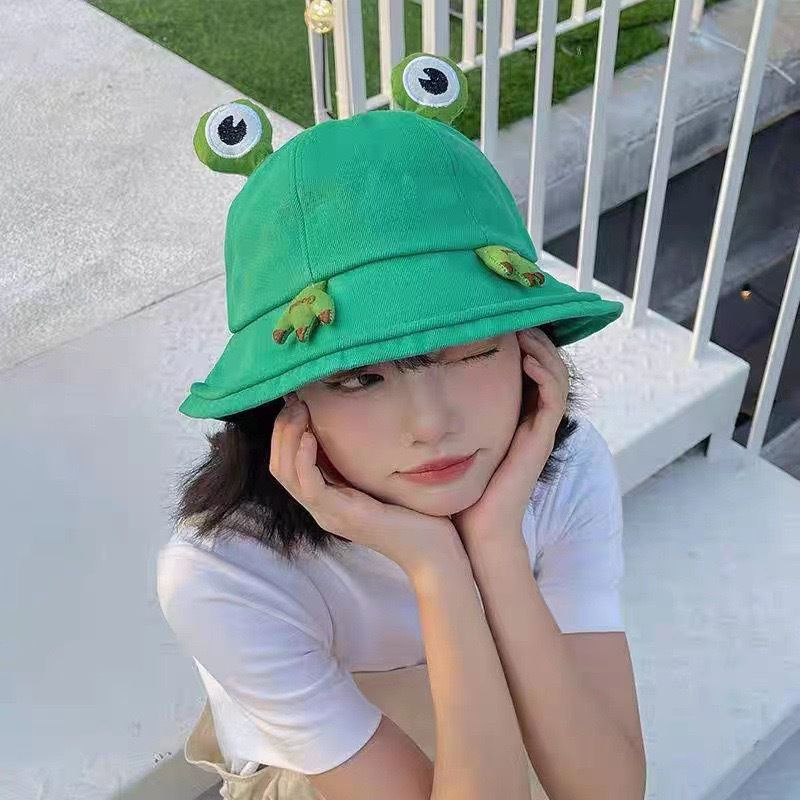 [littlecrab] Topi Bucket Motif Katak Dengan Mata Tangan Timbul Frog Bucket Hat Topi Nelayan Kodok High Quality Korean Style