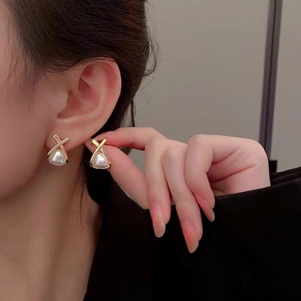 anting fashion mutiara geometric triangle pearl earrings jan315 (3F5)