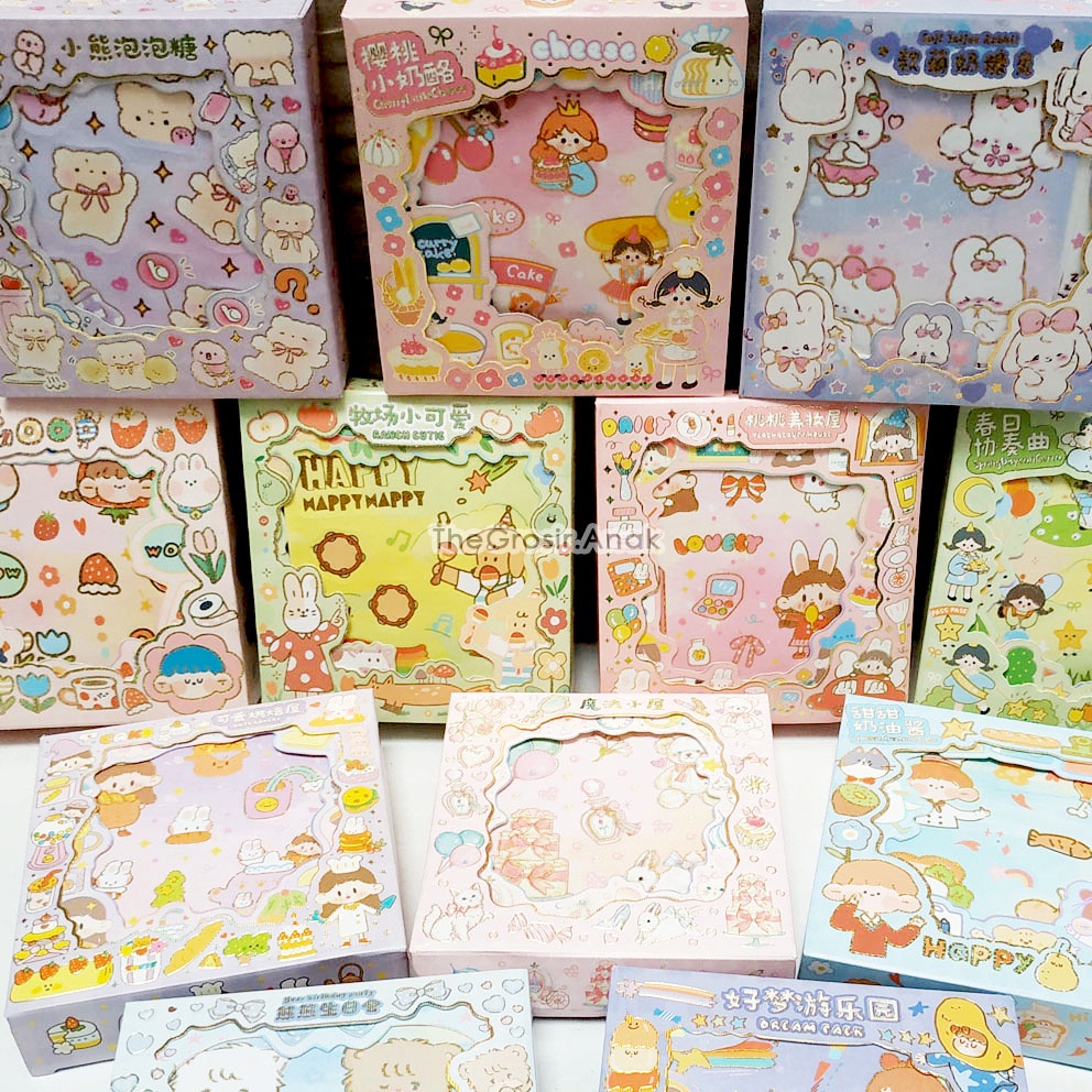 Sticker Momo Happy Cute Box ISI 10 LEMBAR Stiker Korea Viral Scrapbook Craft Dekorasi