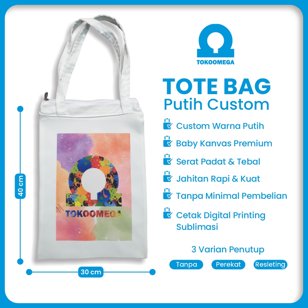 Totebag Custom Kanvas Putih Ukuran 30 x 40 Cm Tas Tote Godie Goodie Bag Goodiebag Jinjing Tenteng Resleting Untuk Sekolah Kuliah Pria Wanita