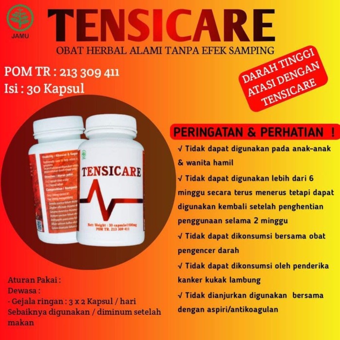 [COD] Obat Hipertensi Herbal Penurun Darah Tinggi Tensicare Multivitamin - 1 Botol isi 30 kapsul