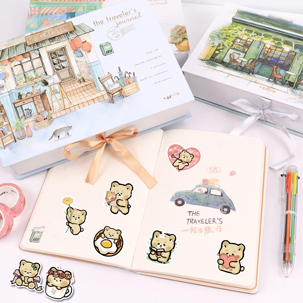 50pcs Stiker Lucu Kartun Beruang Coklat, Buku Besar Tangan, Dekorasi laptop, sticker Tahan Air