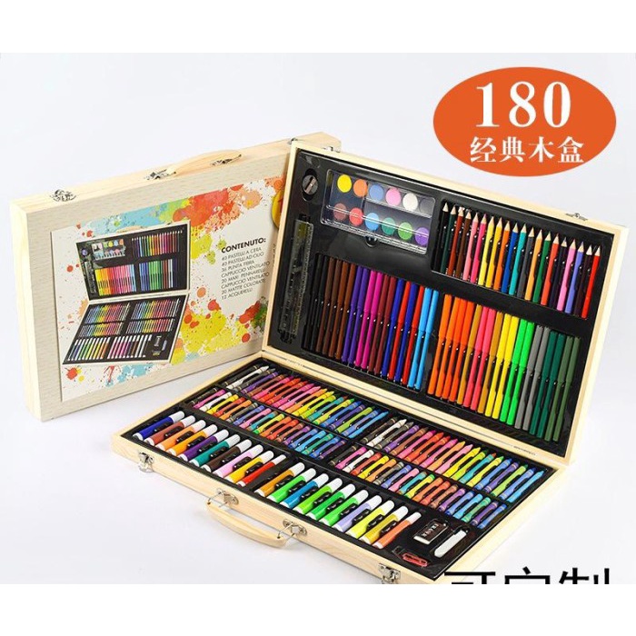 

Terlaris Crayon Set 180 Pcs Kotak Kayu /Pensil Warna Koper Kayu Set Cat Minyak