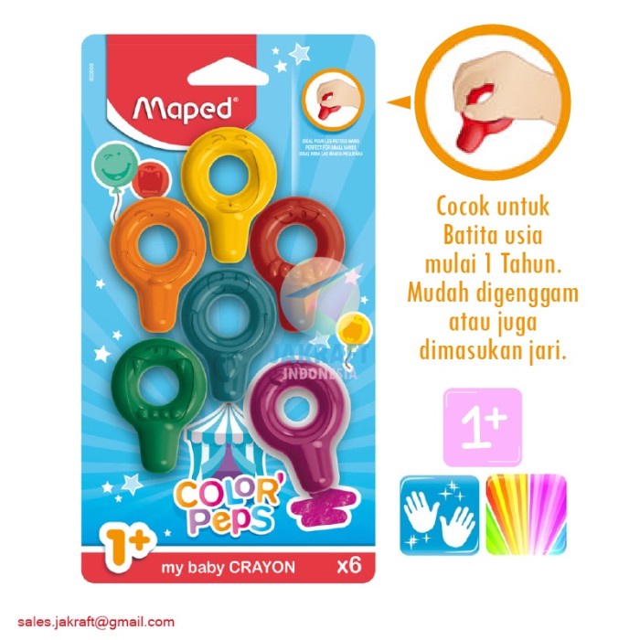 

Terlaris (6 Pcs) Baby Crayon Maped Isi 6 Pcs Krayon Bayi Batita 1+ Tahun Aman