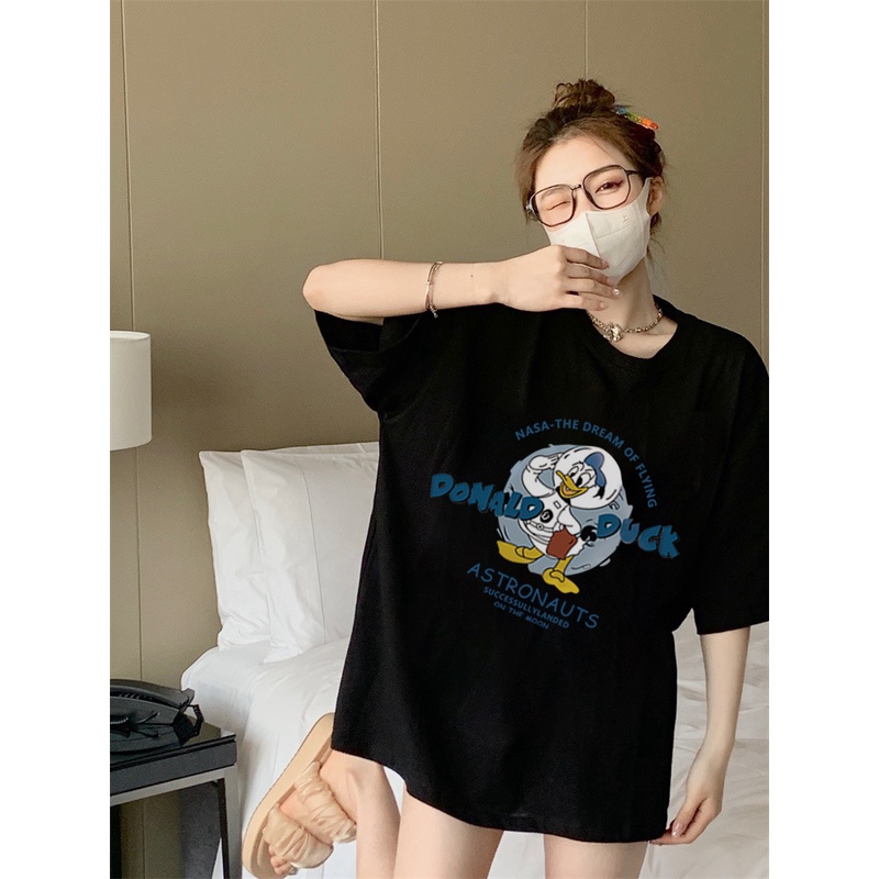 XIAOZHAINV Kaos Atasan Wanita Donald Duck Pattern Lengan Pendek A0318