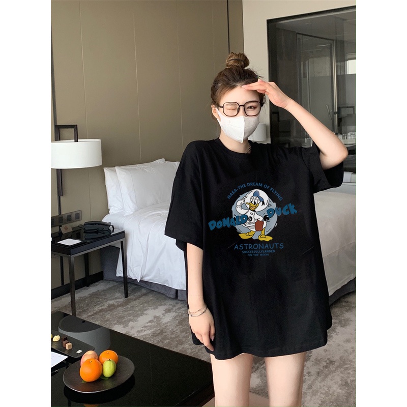 XIAOZHAINV Kaos Atasan Wanita Donald Duck Pattern Lengan Pendek A0318