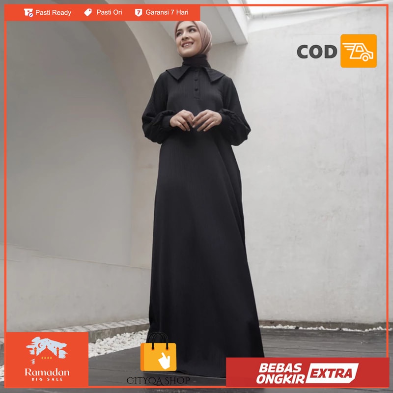 MANDJHA Ivan Gunawan Knitt Colar Dress Black Atasan muslim abaya gamis - S
