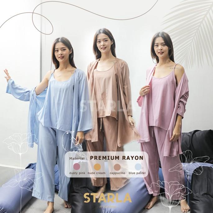 Best Baju Tidur Set 3In1 Piyama Wanita Premium Dewasa Kimono Rayon Herni