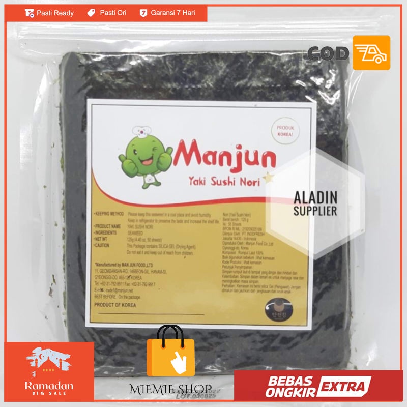 

Sushi Nori Manjun Seaweed Rumput Laut 50 sheets/lembar