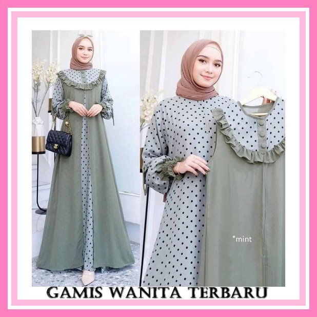 Baju Gamis Wanita Terbaru 2023 Dress Remaja Kekinian Model Muslim Syari Dres Dewasa Set Warna Sage M