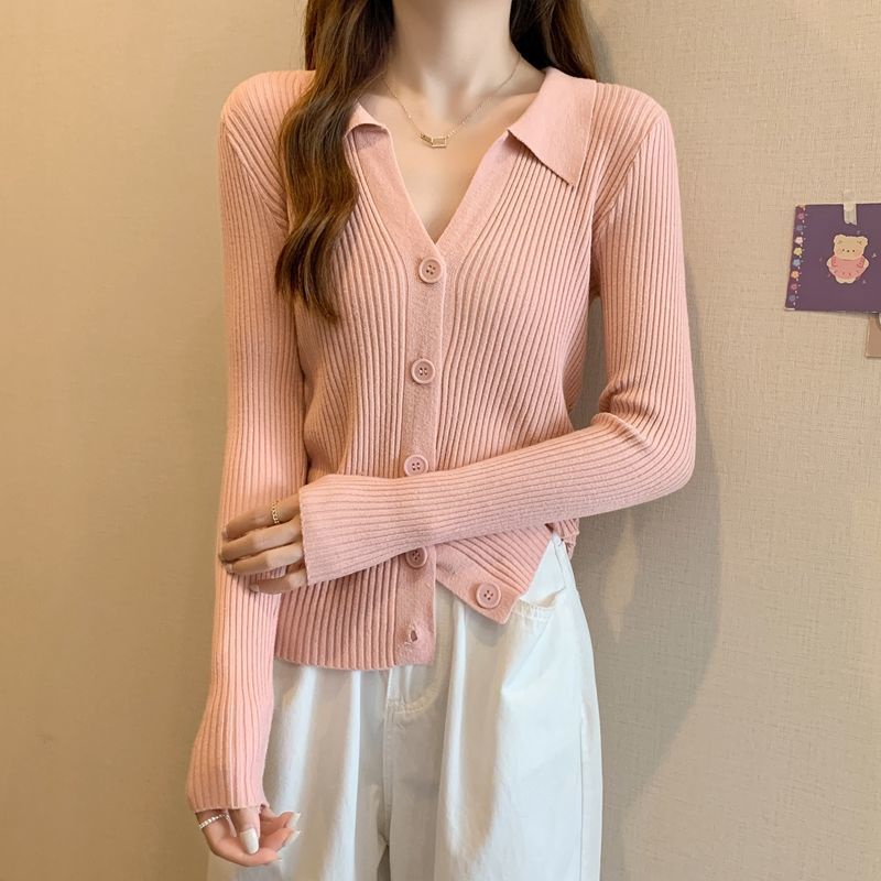 Polo Atasan Rajut Wanita Lengan Panjang Casual Cardigan Korea