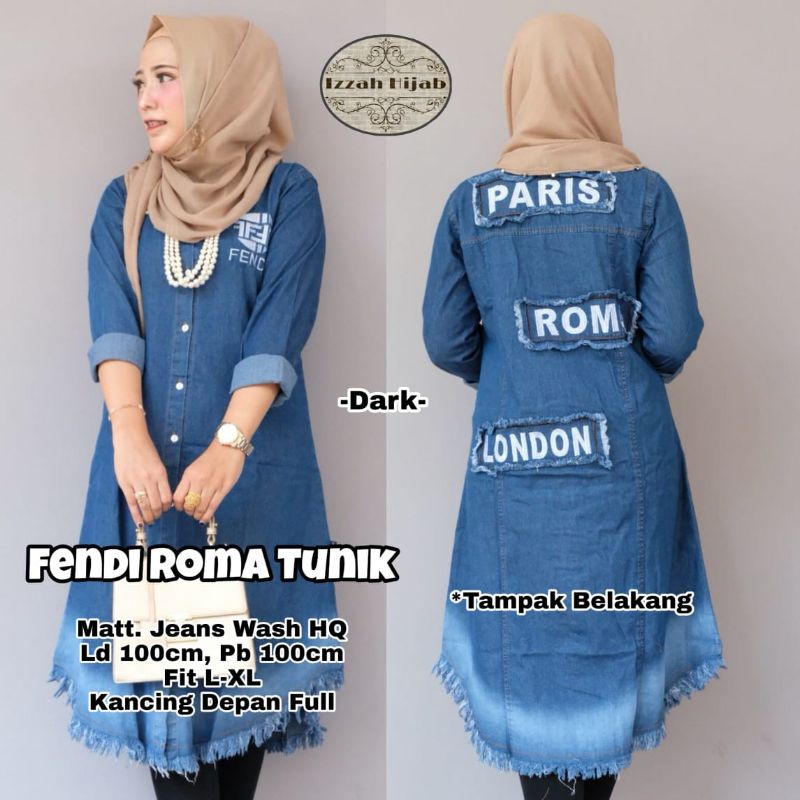 Atasan Wanita Tunik Jeans Fendi Roma By Izzah