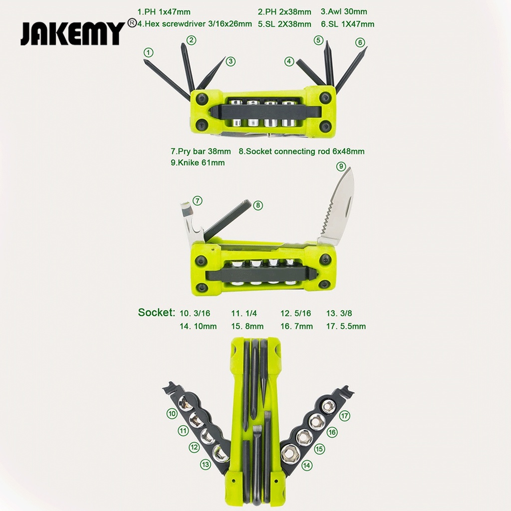 Jakemy Obeng Set Kunci Sok Set Lengkap Multifungsi 17in1 Original JM-PJ1004