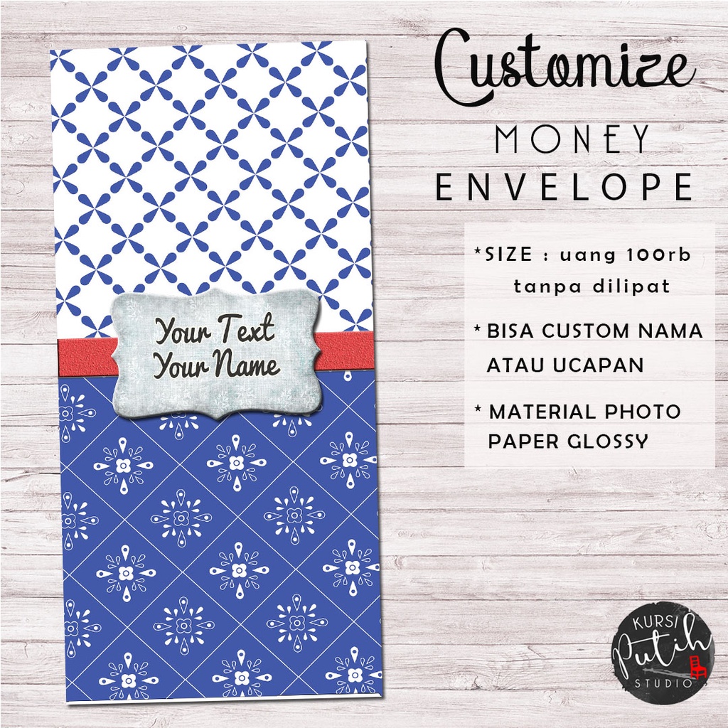 

Amplop Uang untuk Lebaran / Wedding / Angpao bisa custom nama motif tema delft blue