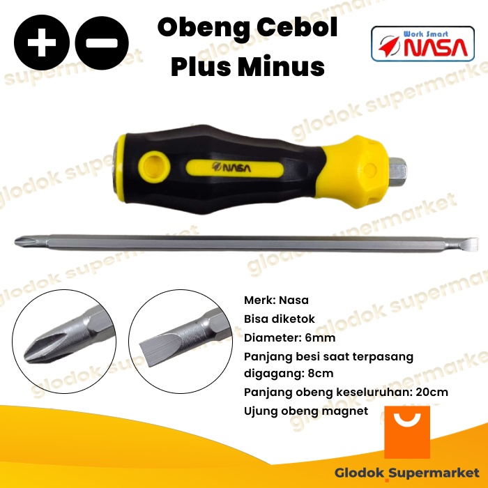 Obeng Ketok Bolak Balik Nasa Plus Minus Diameter 6mm Panjang Besi 8cm