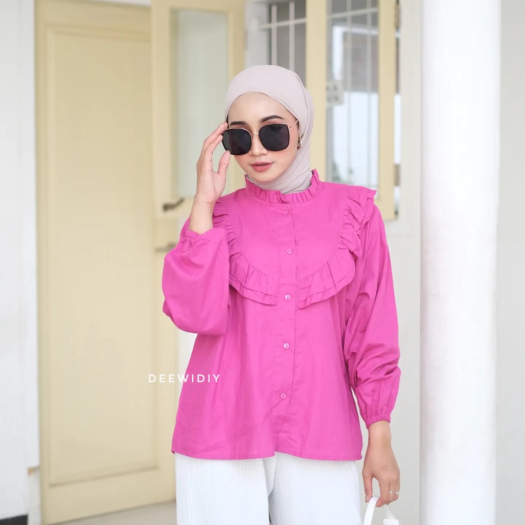 KEMEJA RUFFLE WANITA / BAJU KERJA WANITA / KEMEJA BUSUI TRENDY / SARA BLOUSE DEEWIDIY