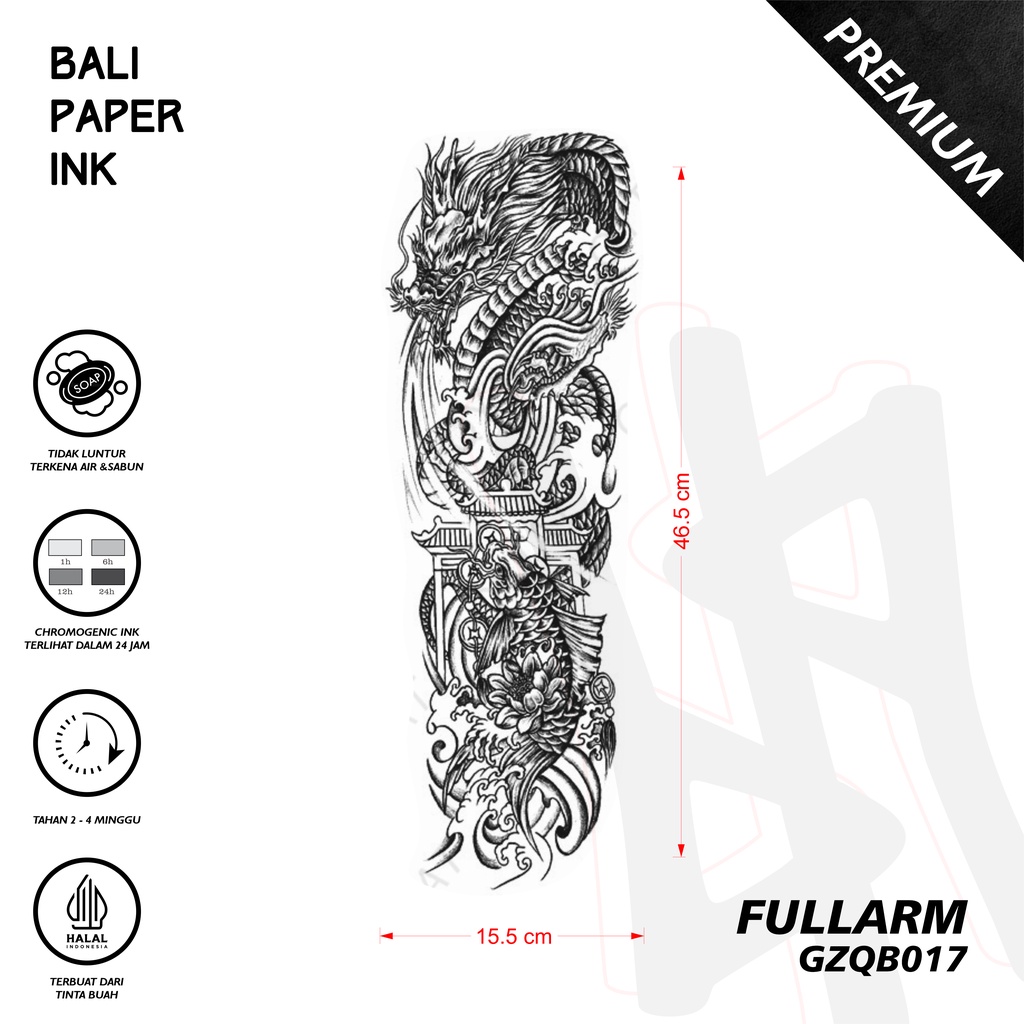 Bali Paper Ink GZQB017 Naga Fruit Ink Tatto Temporary Premium Tato Temporer Full Lengan - Tato Lenga