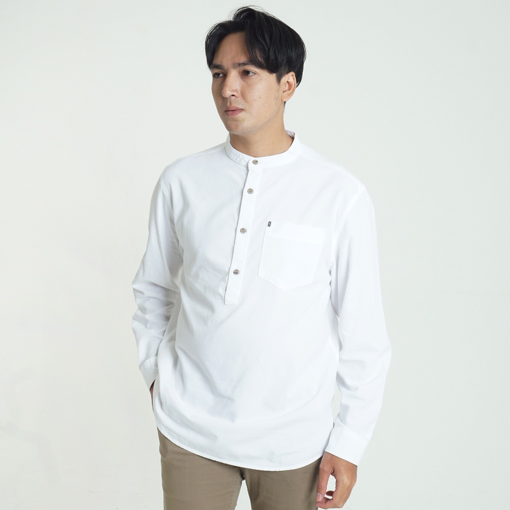 MGee Kemeja Koko Pria Putih Baju Muslim Shirt Autus C055 White