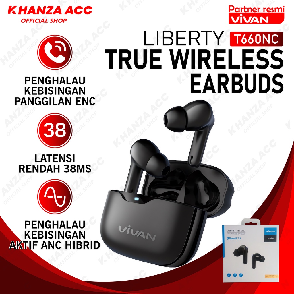 KHANZAACC VIVAN LIBERTY T660NC Earphones Airbuds TWS Headset Bluetooth 5.3 Earbuds Semi In Ear IPX 4