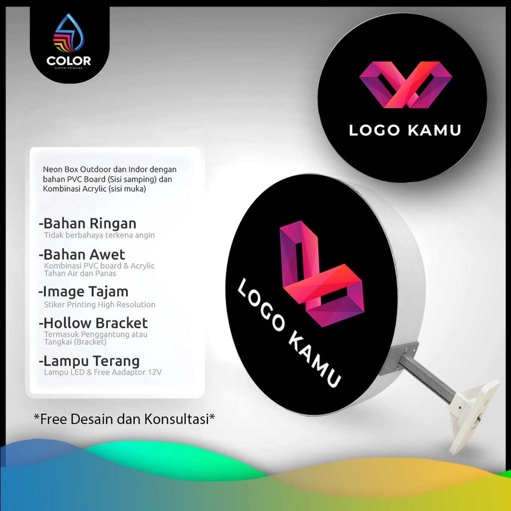 Neon Box Bulat / Custom Neon Box Nyala Bulat Ukuran Bisa Custom