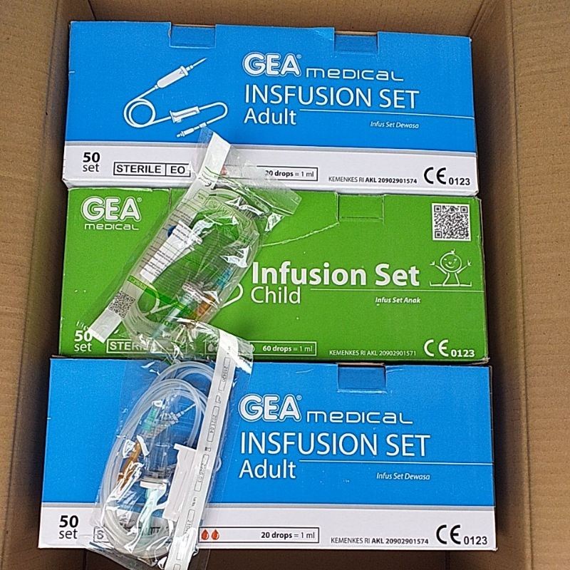 BOX selang Infus Dewasa Anak GEA Infusion GEA infuset Dewasa Anak GEA isi 50pcs